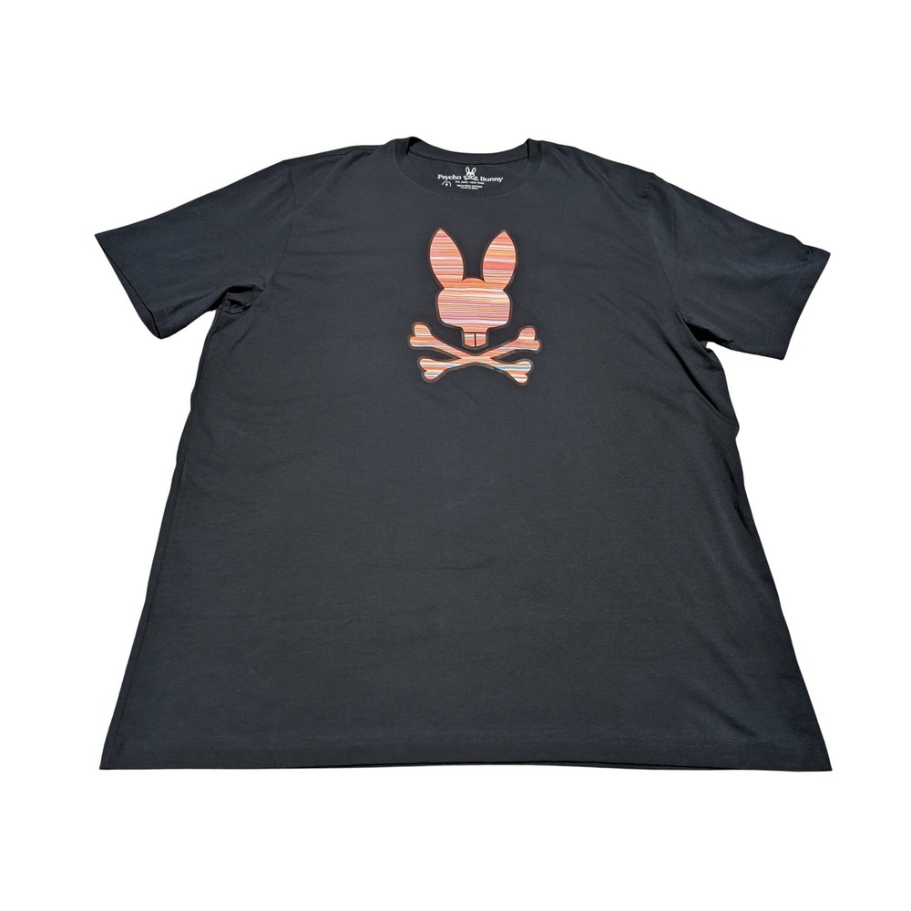 Psycho Bunny T Shirt Mens 9 Black Striped Logo Graphic Pima Cotton Crew Neck Tee